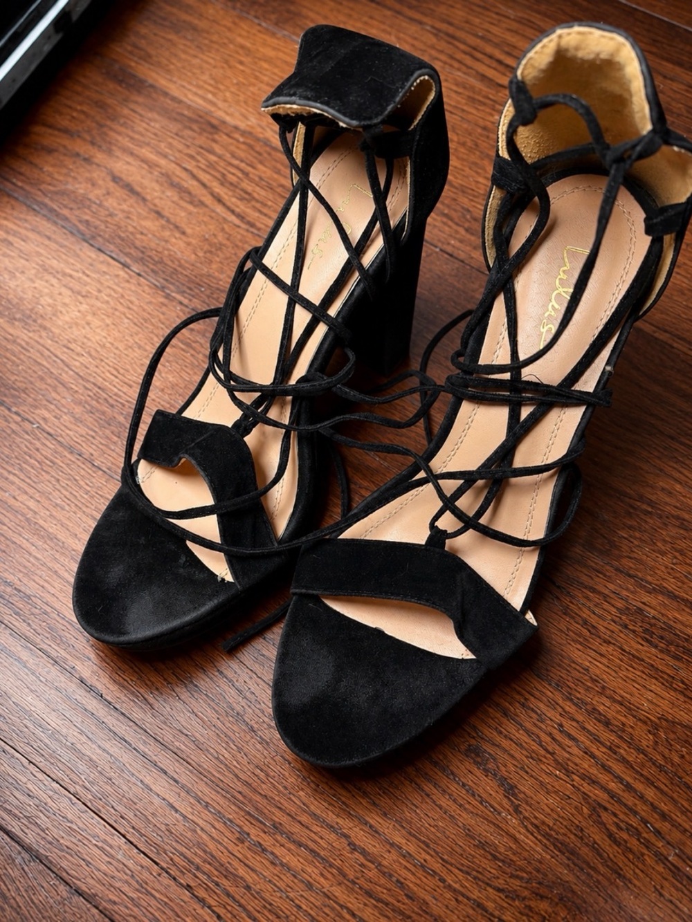 Lulus Black Suede Lace-Up Block Heel Sandals - Women